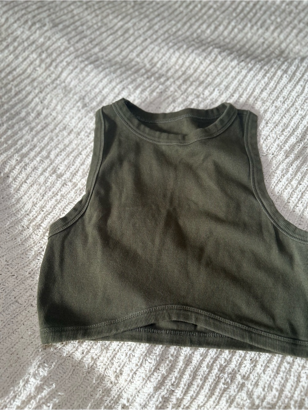 Source Unknown Olive Ribbed Crop Tank Top